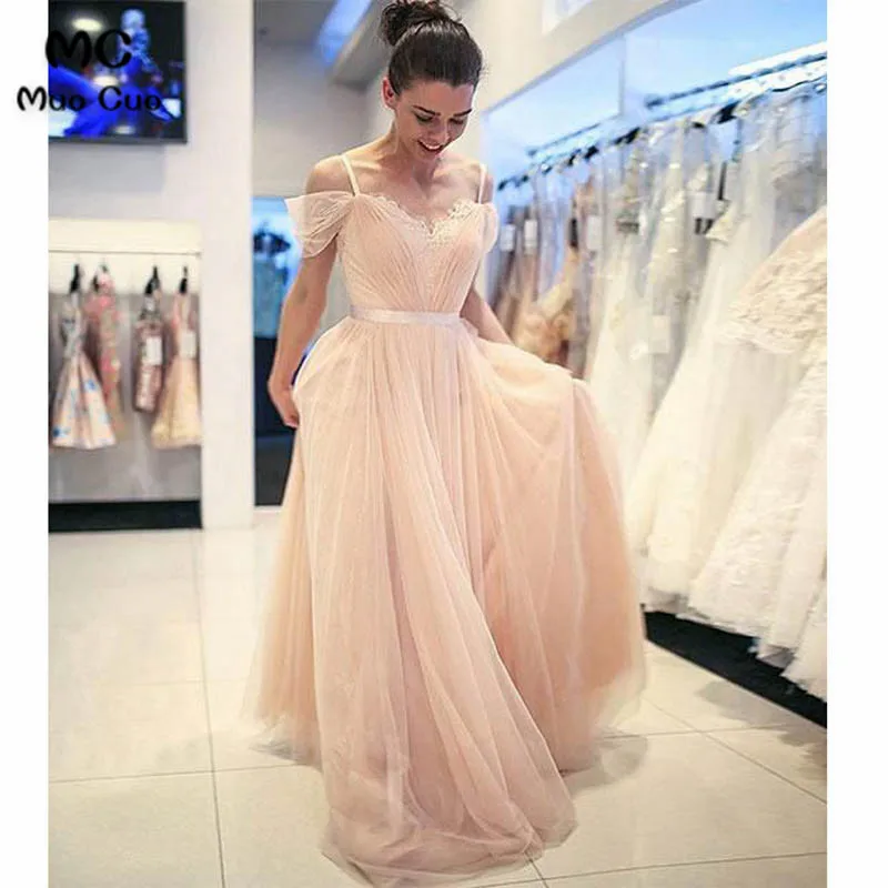 A-Line Spaghetti Straps Long Prom Evening Dress