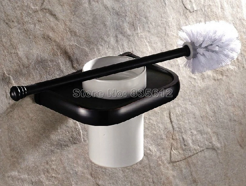 Черный Масло втирают Бронзовый настенный ванной керамическая чашка и латунный держатель туалетной щетки Wba196