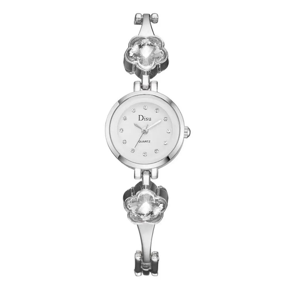 Silver White Новые модные часы со стразами для женщин Роскошные цветы Кварцевые часы Женские наручные часы подарки женские часы Прямая - Цвет: Silver White
