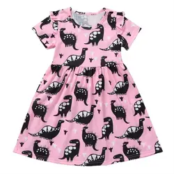 Платья для малышей с динозавром, летняя одежда для девочек, платья для девочек, осенние детские платья с аппликацией животных, детское