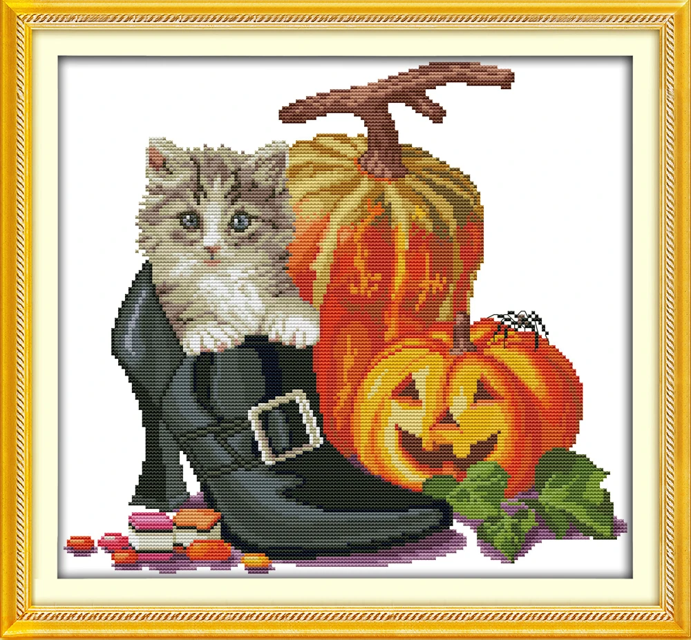 

Halloween Cat Crafts Sewing Counted Cross Stitch Kits DMC Accurate Printed Embroidery DIY Handmade Needle Work Wall Home Decor