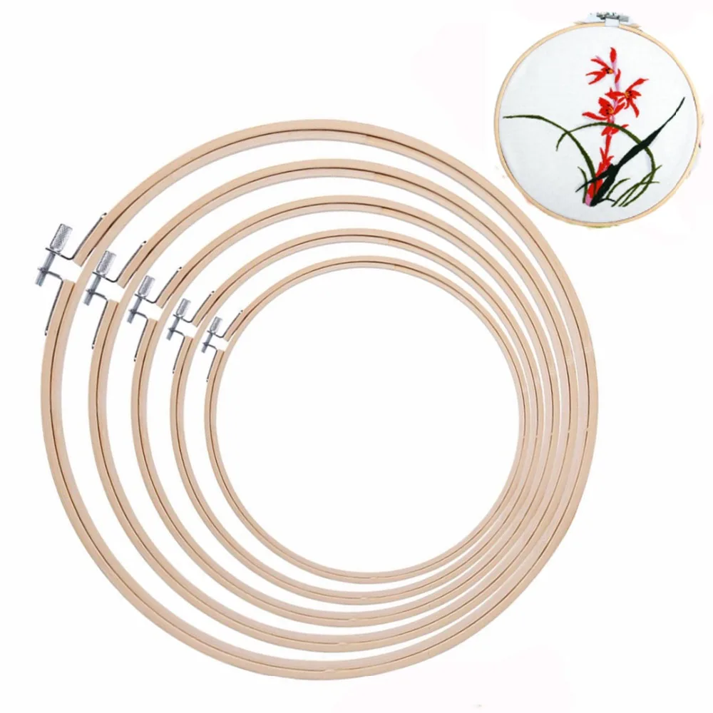 

5pcs Durable Embroidery Hoops Set Bamboo Circle Cross Stitch Hoop Ring Handy Sewing Tools For DIY Craft 15/18/20/23/26cm