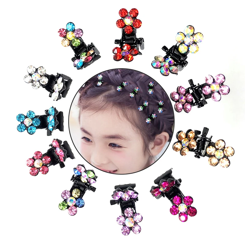 

Fashion 12PCS/Set 14Colors Metal Flowers Crystal Girls Kids Cute Lovely Little Headdress Hair Oranment Hair Claws