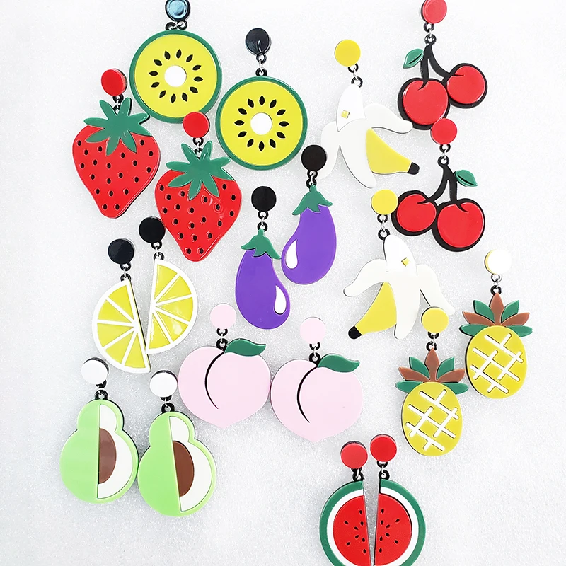 FASHIONSNOOPS Summer Jewelry Acrylic Pineapple Strawberry Dangle Earrings For Women Girl Gift Plant Fruit Drop | Украшения и