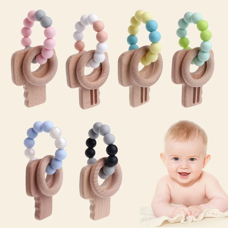 

Baby Teether Teething Natural Silicone Wood Bracelet Baby Newborn Mom Kids Wooden Teether Toy BC0814 Drop shipping