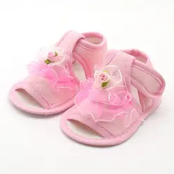 Для маленьких девочек кружево цветы сандалии из хлопчатобумажной ткани женские сандалии для девочек Летняя обувь цветы сандалии для 0-18 м