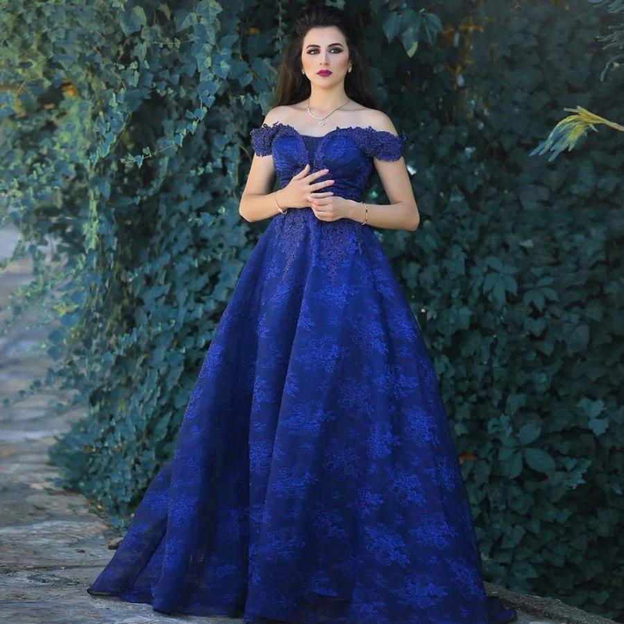 Royal Blue Empire Lace Cap Sleeve Wedding Dresses Sweetheart Zipper Back Sweep Train Bride Gown With Appliques | Свадьбы и торжества