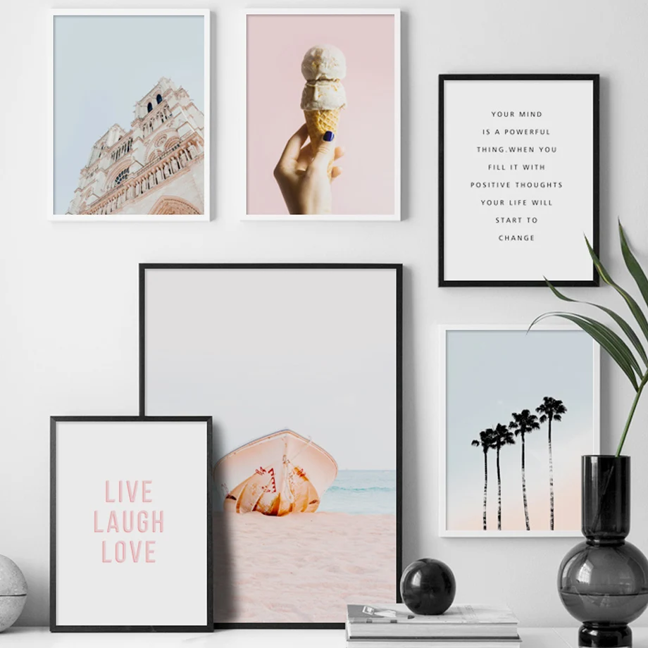 

Ice cream Boat Beach Coconut Tree Quotes Nordic Posters And Prints Wall Art Canvas Painting Wall Pictures For Living Room Decor