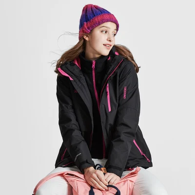 PELLIOT женская уличная куртка три в одном, утолщенная флисовая двухсекционная одежда для альпинизма, походов, Женская ветрозащитная куртка - Цвет: black