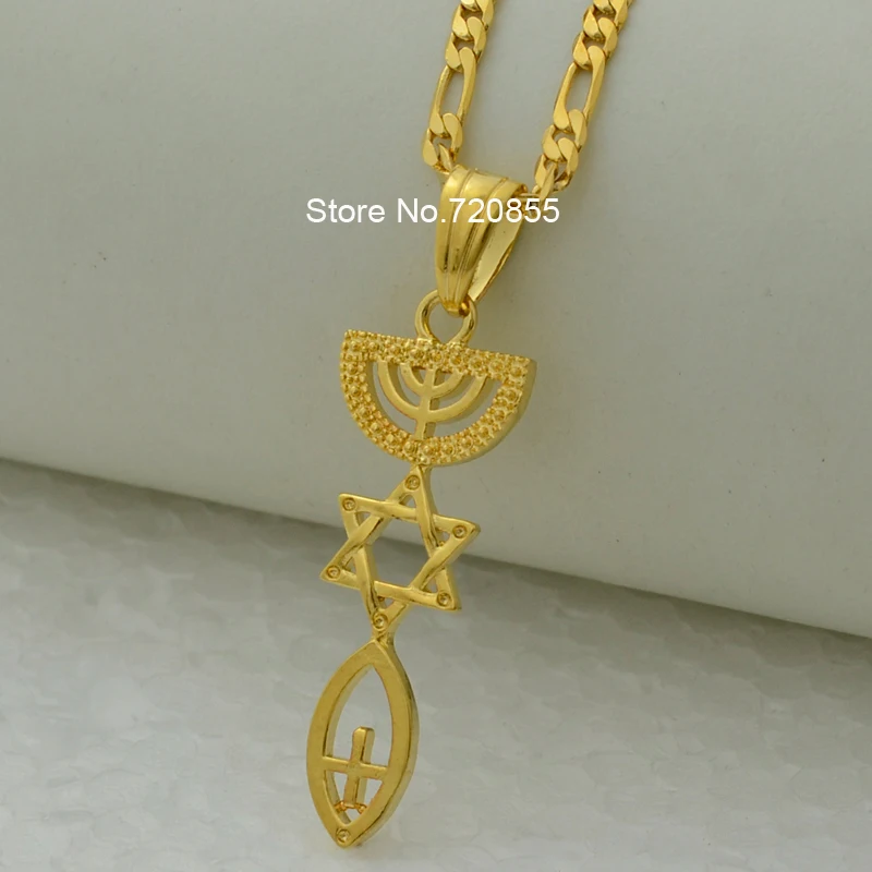 Messianic Necklace the Holy Land,Menorah Hexagram Israel Jewelry Mogen