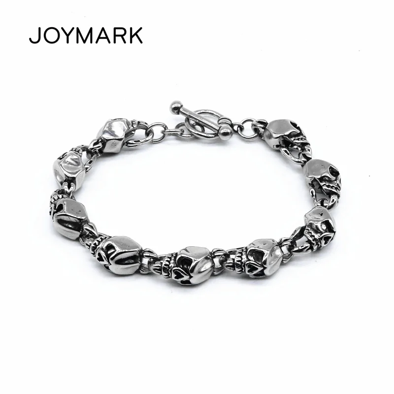 

New Punk Style Stainless Steel Skull Bracelets For Men With Toggle Clasp Trendy Jewelry BXGB05