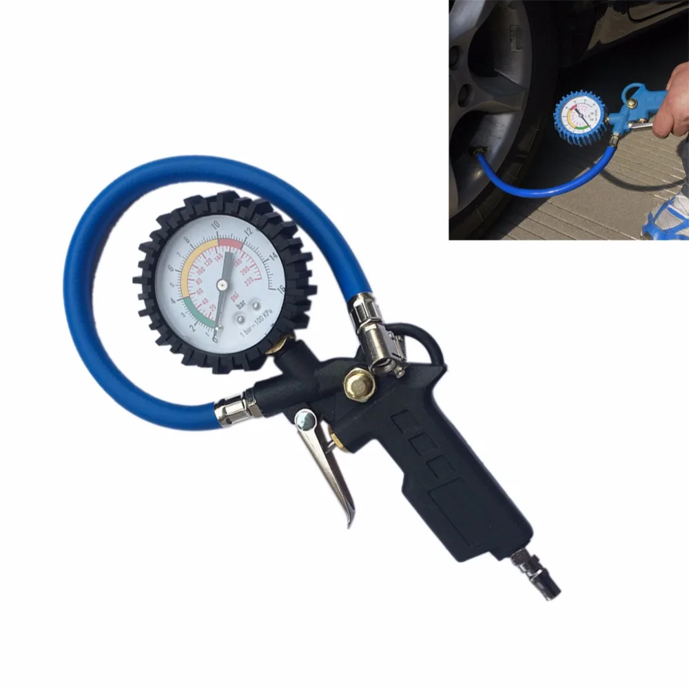 

220PSI Car Tire Air Pressure Gauge Dial Meter Vehicle Inflation Gun Self-locking Pistol Grip Trigger Inflator For Motorcycle