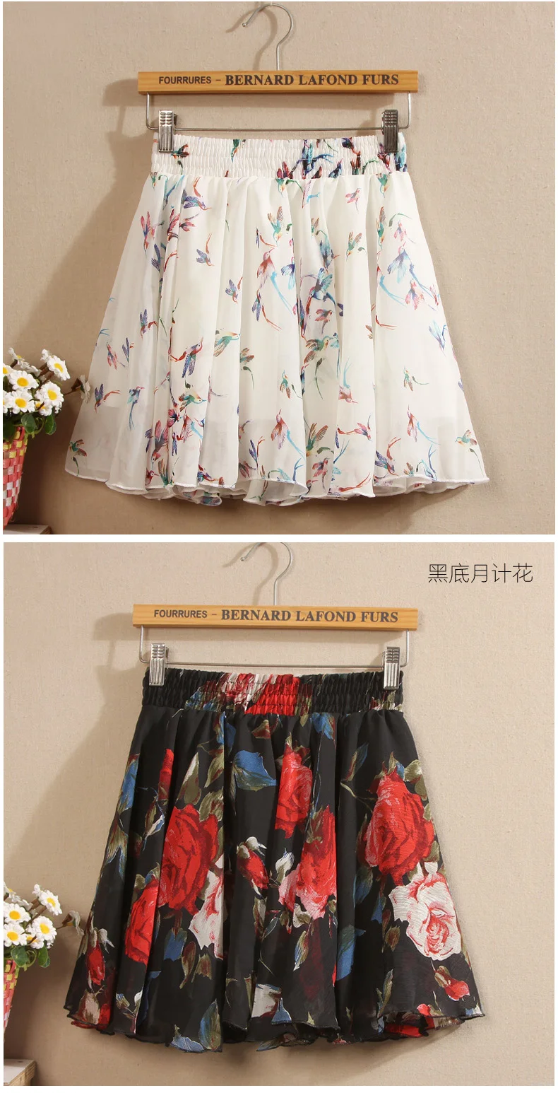 Универсальная юбка, юбка-шорты, женская шифоновая плиссированная короткая юбка с цветочным принтом, мини-юбка с эластичной резинкой на талии