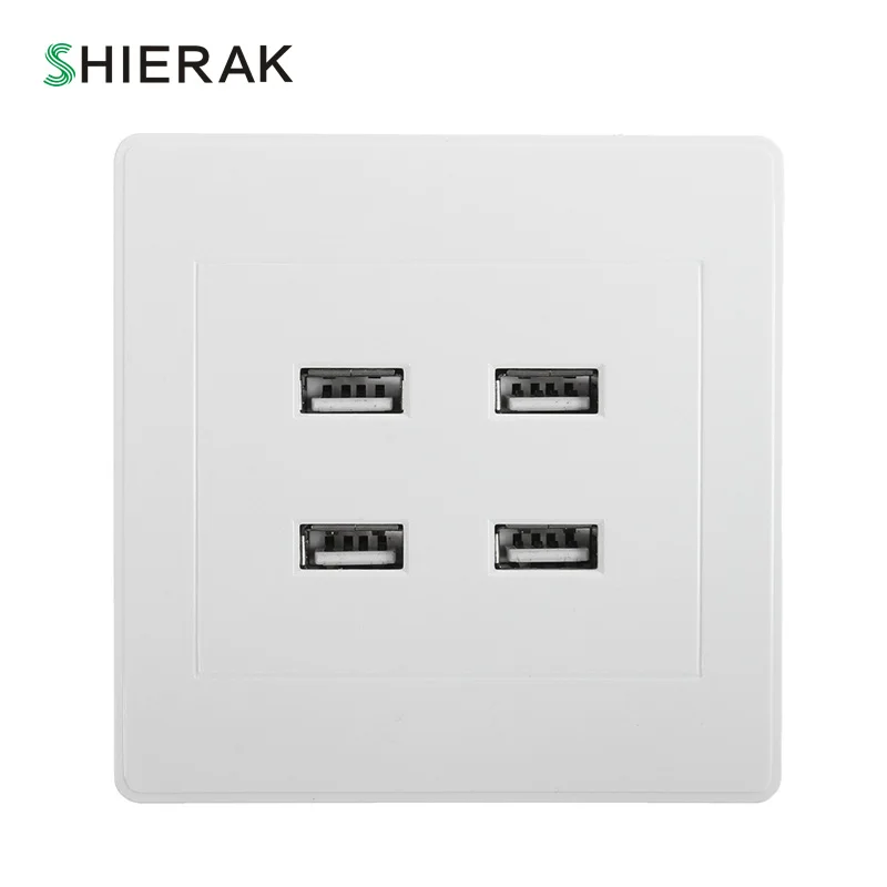

SHIERAK Smart Home 4 Ports USB Socket 5V 3.1A Electric Wall Charger Adapter Socket Power Charging Outlet USB Plug White Panel