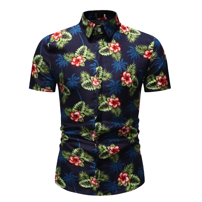 

MarKyi 2019 New Men's Slim fit Flower Printed Shirts Male Short Sleeve Floral Shirt Men Basic Tops Casual Shirts
