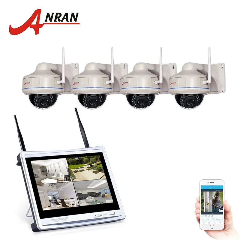 

ANRAN 4CH 1080P Wireless 12Inch LCD Screen NVR Kit Outdoor Security Network WIFI Camera CCTV Home Security Surveillcance System