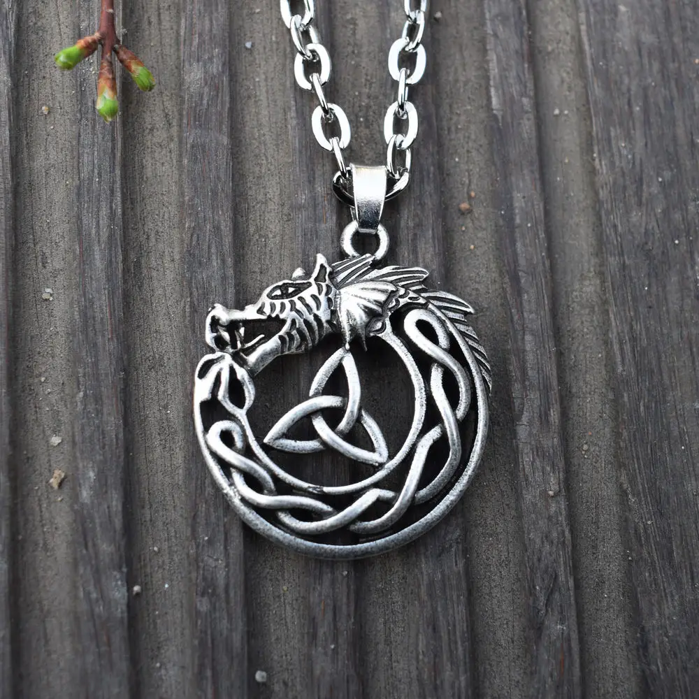 Celtic Dragon Necklace Trinity Knot Mens Pendant Necklaces Viking Jewelry 1pcs