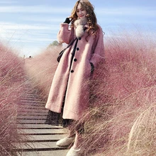 Hepburn Mink Fur Coat Pink Furry Jacket Long Fur Coat Mink Fur Plush Coat X-Long Single Breasted Pink Fur Jacket Streetwear