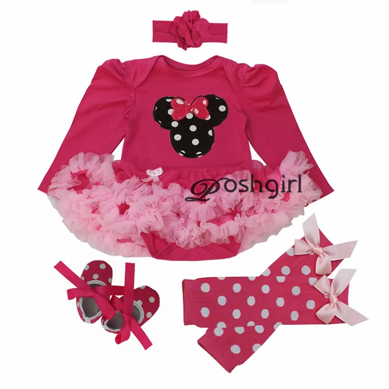

First Birthday Costumes New Born Baby Rompers Baby Girl's Minnie Mickey Dress Lace 4pcs sets Spring Bebe Clothing Infant Clothes