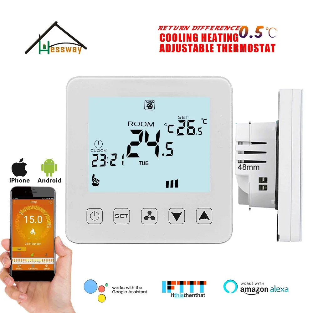 HESSWAY 4 P и 2 P охлаждение, отопление temp фанкойл Wi Fi термостат для возврата diffirence 0,5 градусов приложение системы iOS Android