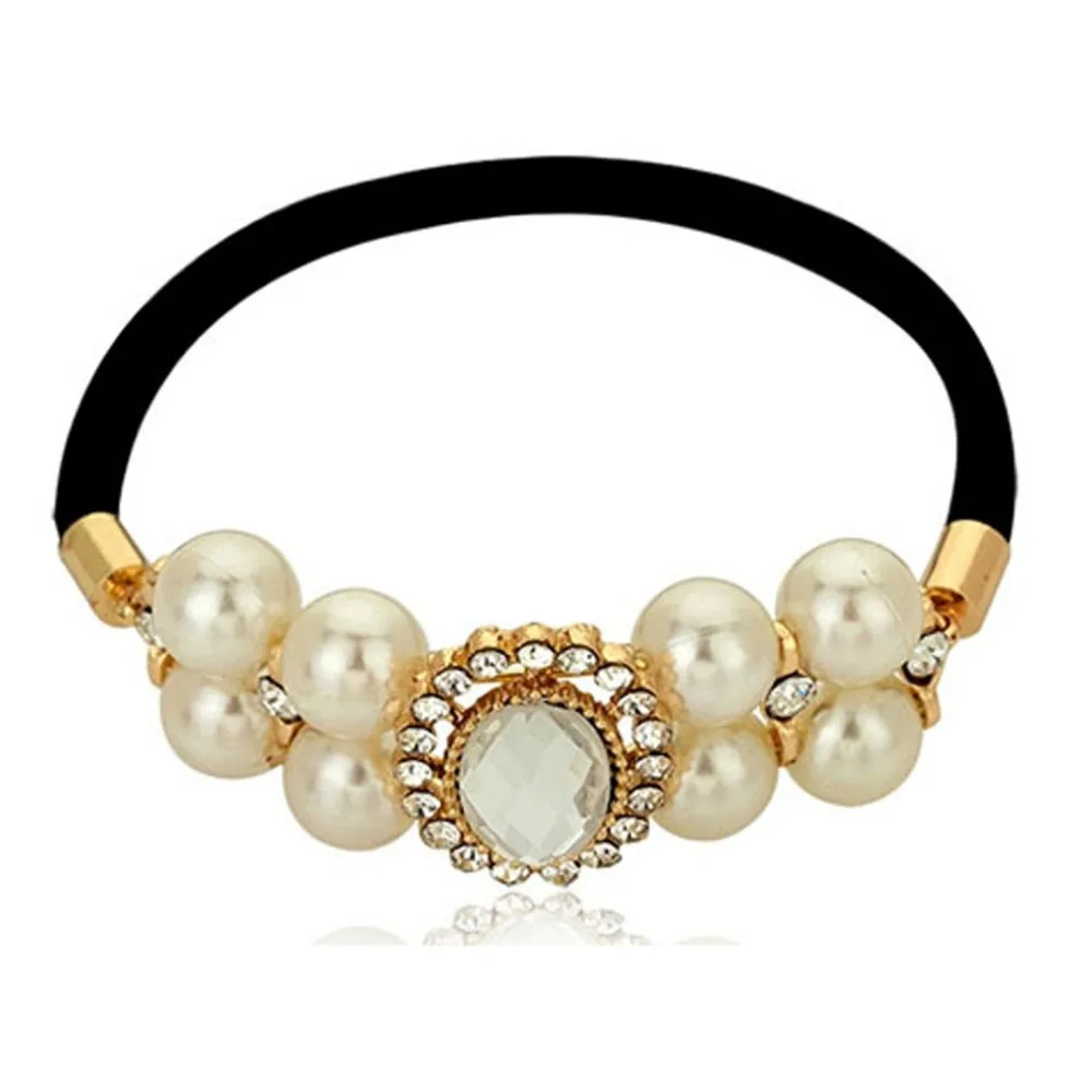 Закрутки 1 ШТ. Мода Кристалл Pearl Волосы Scrunchies, девочки Хвост Волос Группа. (5 опции стиля) Женщина аксессуары для волос
