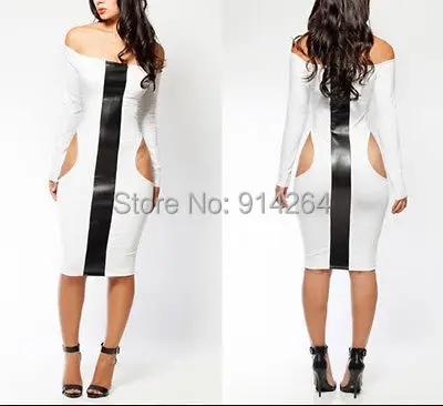 2015 Hollow Out Long Sleeve Symmetrical Slim Fit Formal Club Cocktail Midi Dress | Женская одежда
