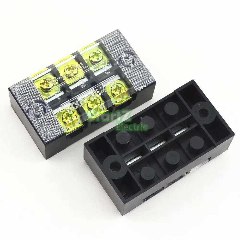 5Pcs 600V 25A 3 Positions Barrier Strip Terminal Block Wire connector
