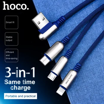 

HOCO 3in1 Zinc Alloy 90 Degree USB Data Charging Cable for Lightning Apple Charger Micro-USB Type-C for iPhone 6 7 8 Samsung