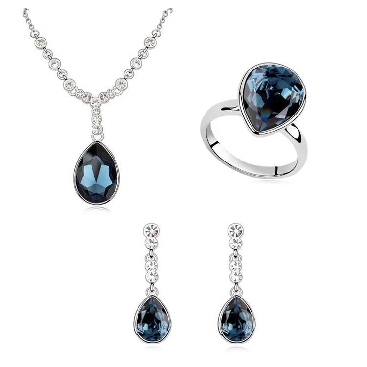 Luxury Brand Women Designer Jewelry Sets Austrian Crystal Ring Necklace