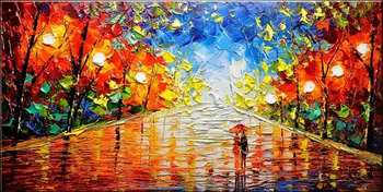 

Hand Painted Abstract Art Painting Modern Textured Painting Park Landscape Textured Modern Palette Knife Painting Colourful
