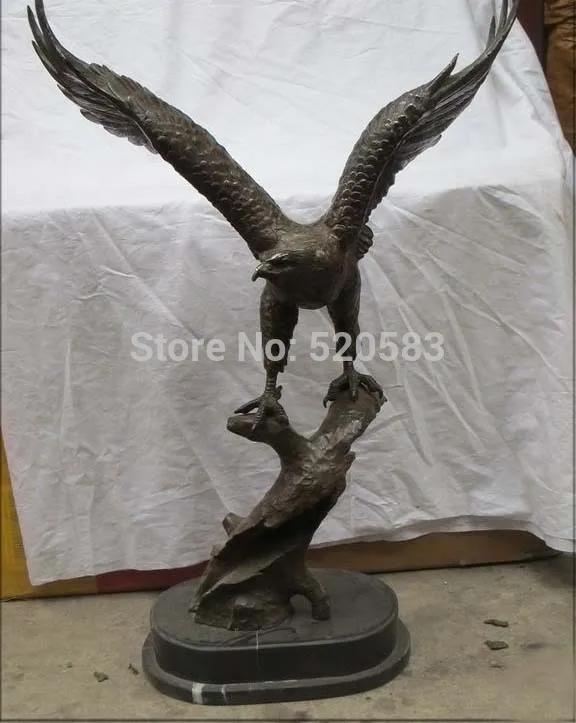 

27"Western Bronze marble ART sculpture exhibition wings male eagle fly ds