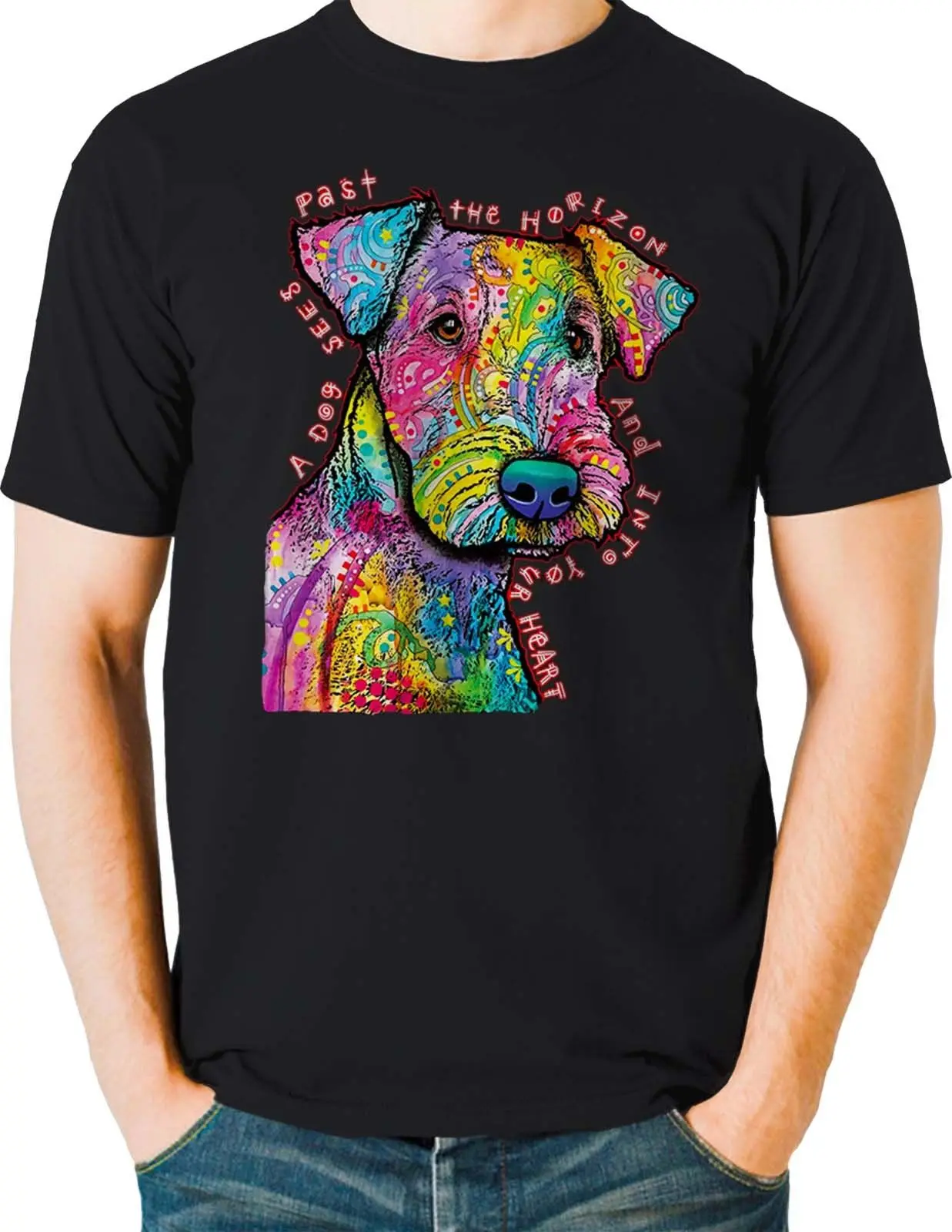 Dog T Shirt Cute Terrier Neon Colors Puppy Funny Mens Small to 6XL and Tall | Мужская одежда