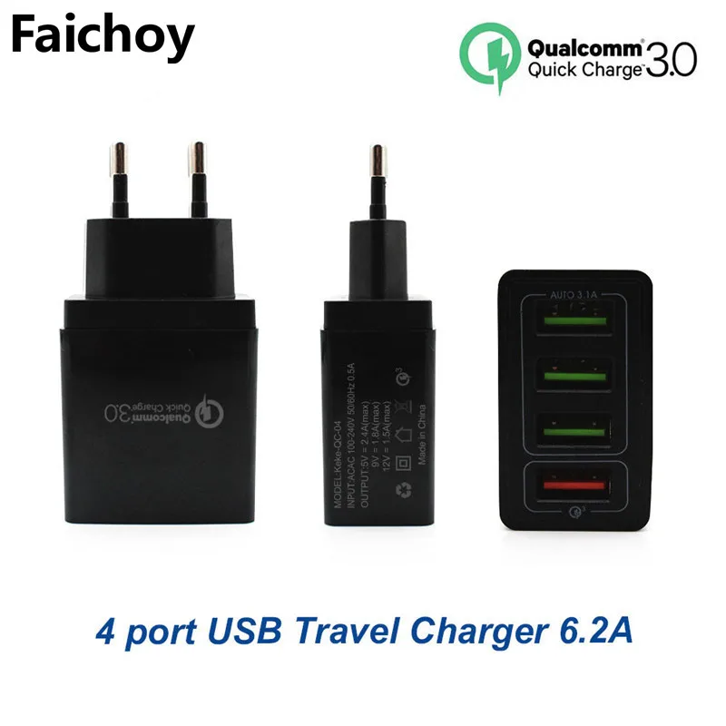 Высокое качество 4 Порты и разъёмы USB Зарядное устройство QC/3,0 ЕС/США телефона дорожное настенное зарядное Зарядное устройство s Быстрая зарядка для iphone huawei адаптер быстрой зарядки Ipad Tablet