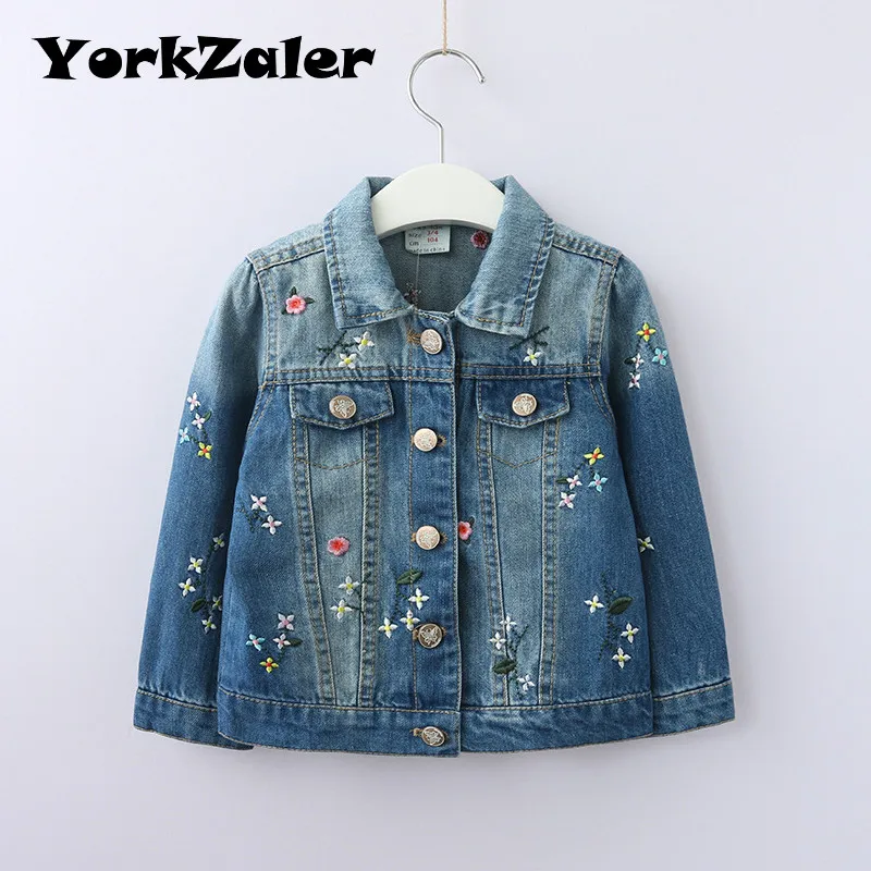 YorkZaler новинка 2019 куртка для девочек с длинным рукавом вышивкой джинсовое пальто