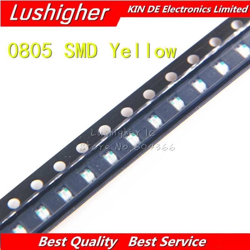 100pcs Yellow 0805 SMD LED Yellow colour diodes light Free shippingin