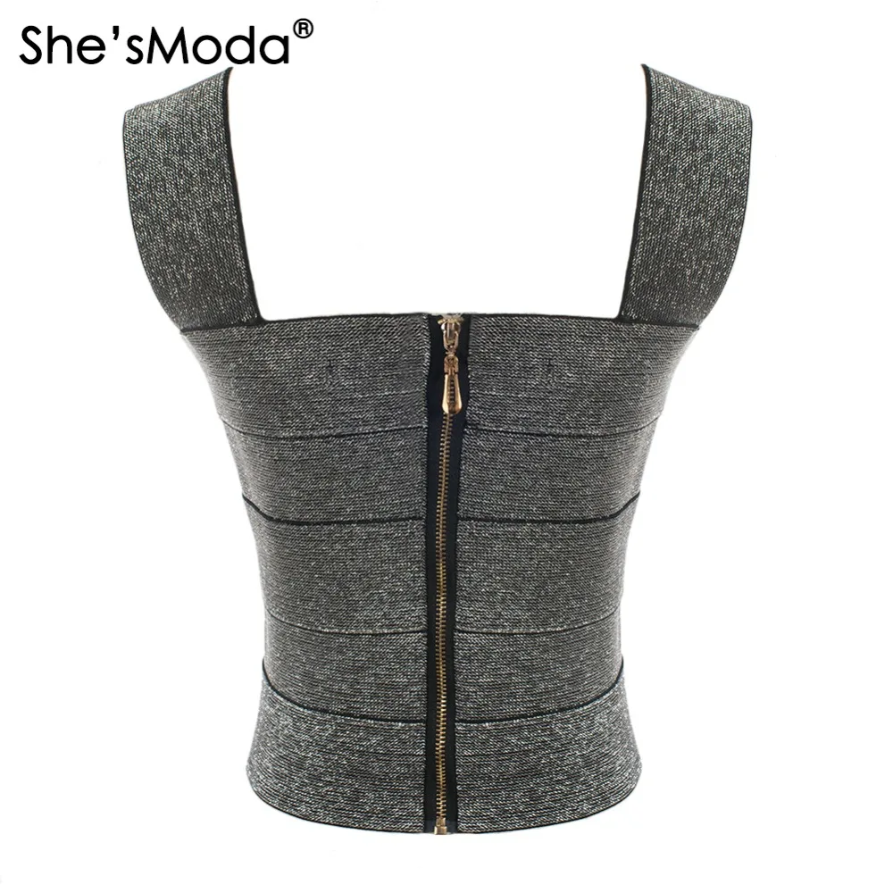 She'sModa повязка блестящая золотая Серебряная тонкая женская майка без рукавов из