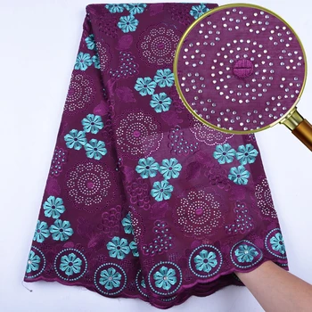 

African Women Swiss Voile Lace In Switzerland Dress With Stones High Quality Dry Cotton Lace Fabric With Beads For Party 1559B