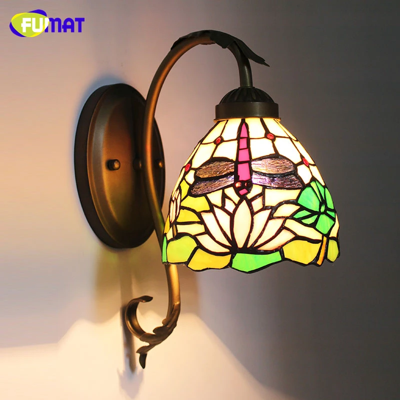 FUMAT Stained Glass Wall Lamp Bedside Lights European Warm White Wall