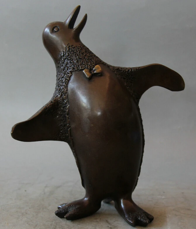 

S1684 11" Chinese Bronze animal Collector Qi E penguin Zoo Bird sculpture Statue Art D0318