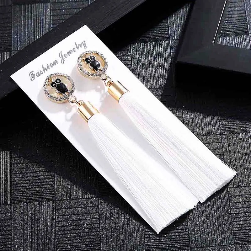 E5847 Trendy Earrings Drop Earrings OwlAnimalSilkDangleLongBohemianBlueMetalBohoGold Tassel Earrings For Women Jewelry