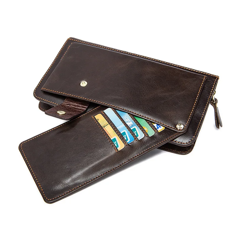 Genuine cow leather long wallet for manin Wallets from Luggage & Bags