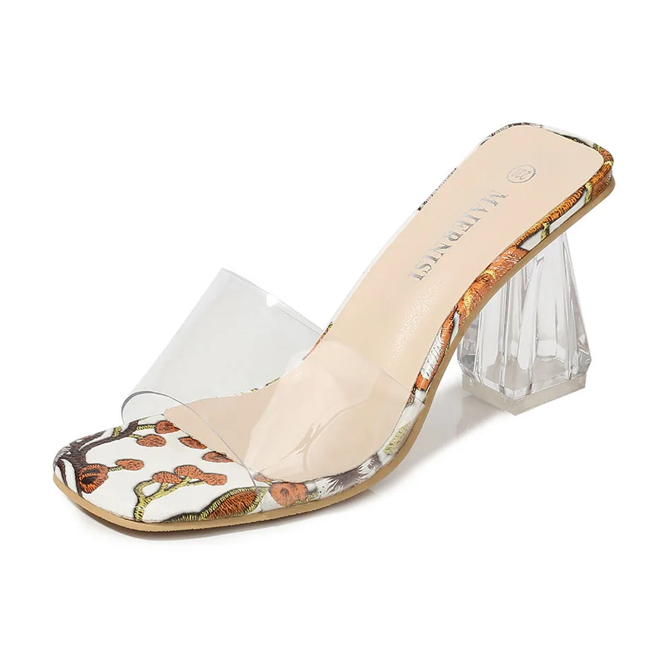 

High Heels Sandals Jelly Summer Shoes Fashion Chunky Clear Heels Sandals Ladies Flower Transparent Women Shoes Big Size 35-46