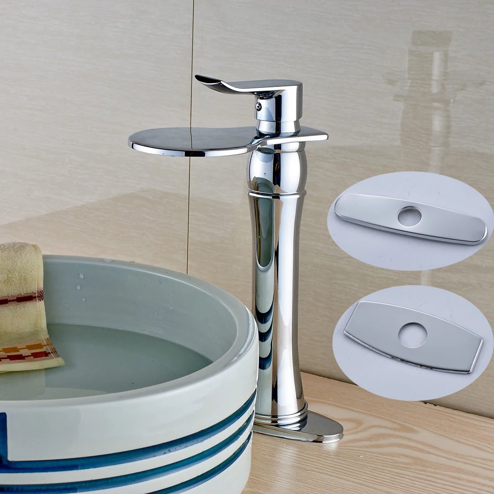 Chrome Finished Deck Mounted Bathroom Sink Faucet Countertop Mixer Tap