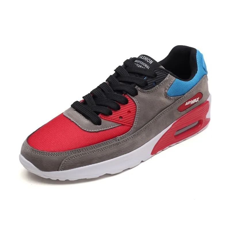Мужская спортивная обувь для мужчин с воздушной подушкой, удобная дышащая обувь на шнуровке для взрослых, устойчивая обувь для бега, кроссовки, максимальный размер 39-47 - Цвет: grey red
