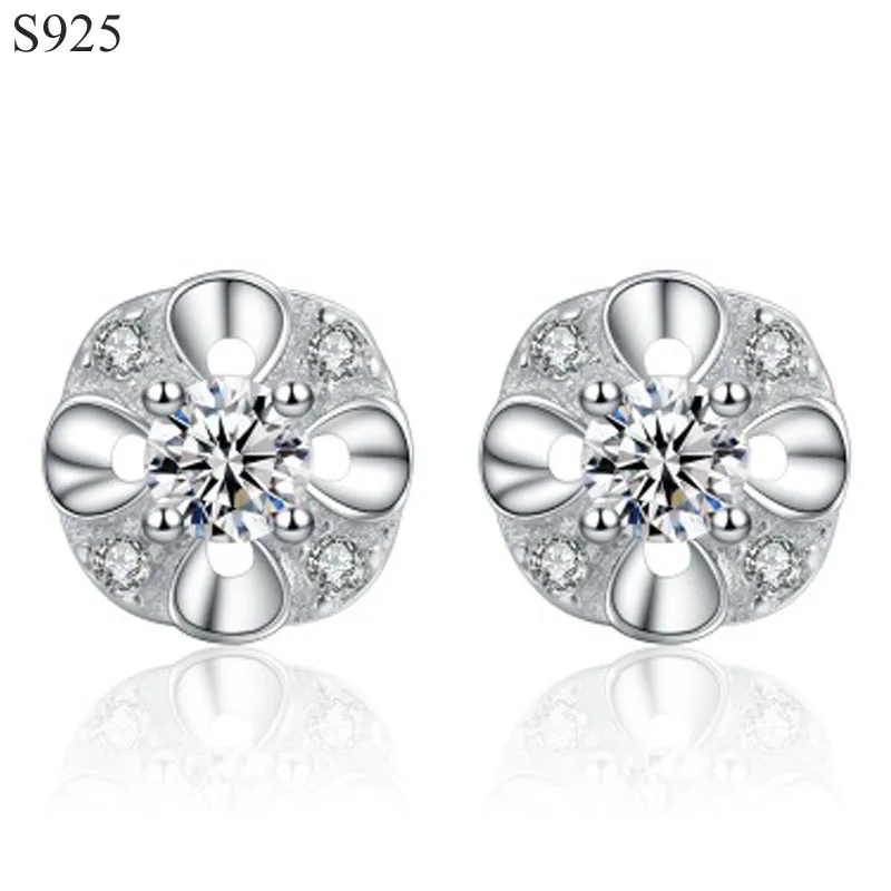 Genuine Real Pure Solid 925 Sterling Silver Stud Earrings for Women
