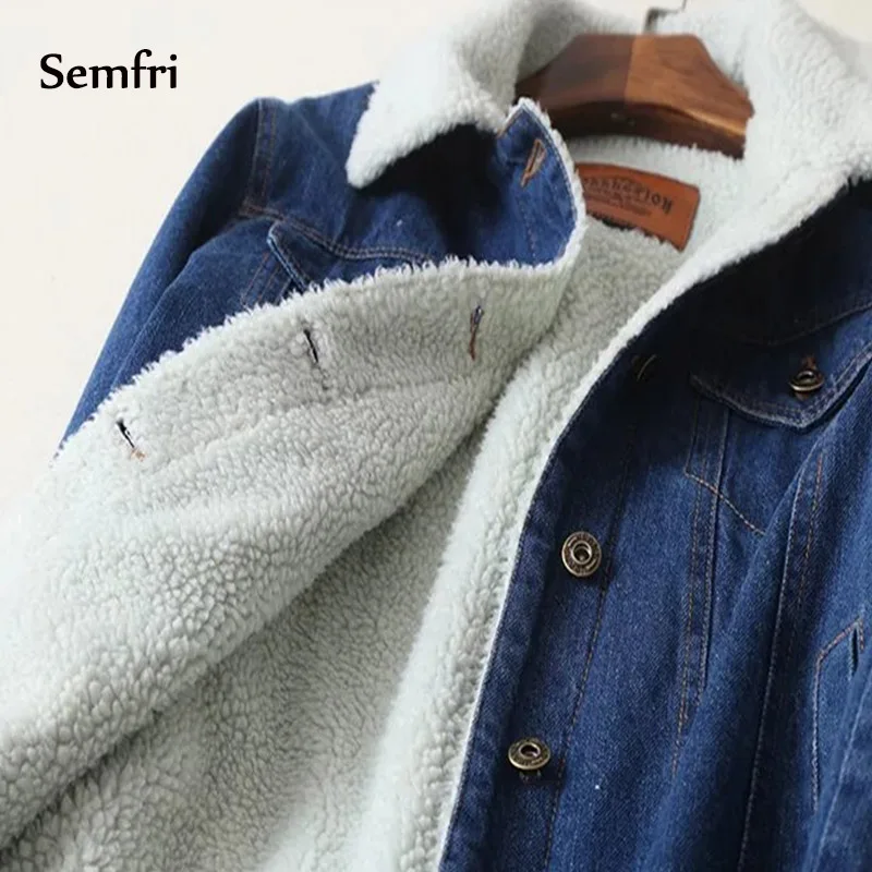 Semfri куртка зимняя женская джинсовая с мехом овечьей шерсти chaqueta mujer 2019 длинным