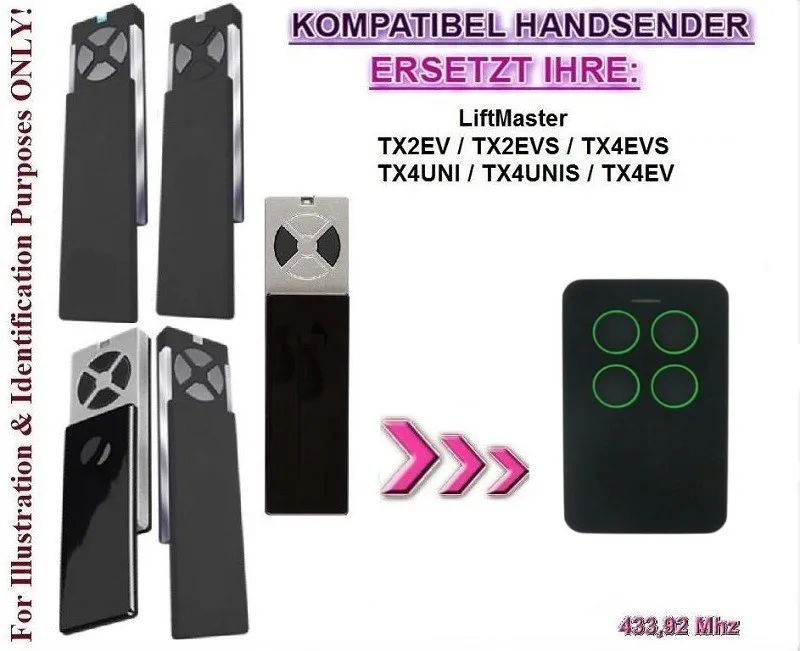 

LIFTMASTER TX2EV, TX4EV, TX2EVS, TX4EVS Compatible Remote Control 433.92MHz.