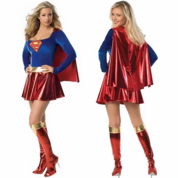 

Supergirl Adult Women Sexy Superhero Halloween Costume Cosplay Nightclubs Dance Costumes Dress+ Cloak+Boot