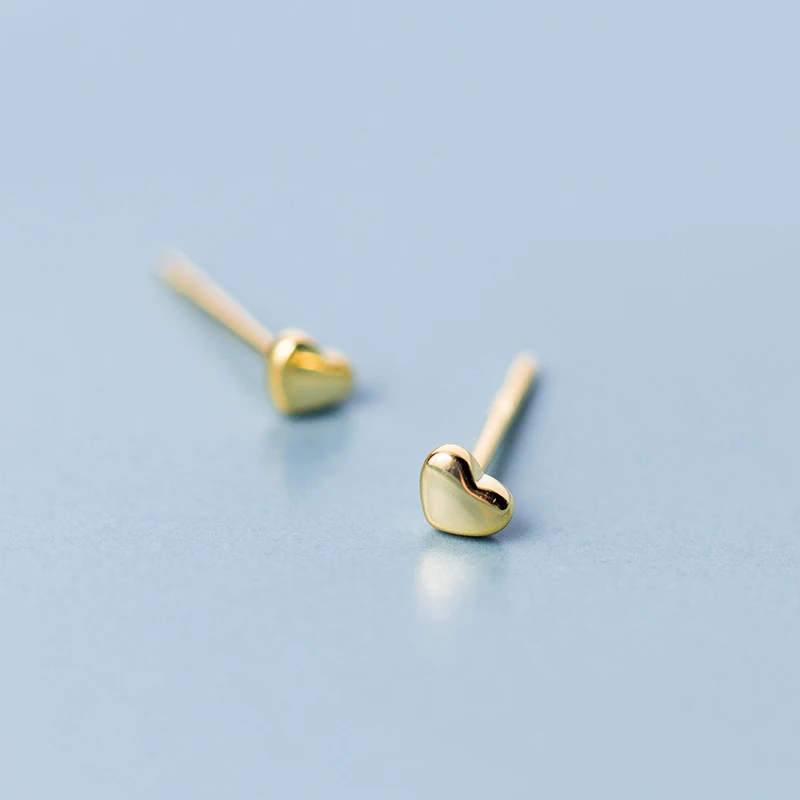 MloveAcc настоящие стерлингового серебра 925 пробы золотого цвета миниатюрные серьги-гвоздики в форме сердца для женщин женские Аутентичные оригинальные ювелирные изделия