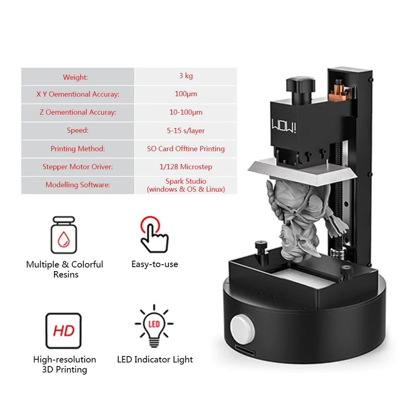 3d принтер Sparkmaker DLP/LCD/SLA для ювелирных изделий с УФ смолой размер печати 98*55*125 мм|3D
